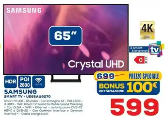 Euronics Samsung Series 9 TV Crystal UHD 4K 65” UE65AU9070 Smart TV Wi-Fi Black 2021 offerta