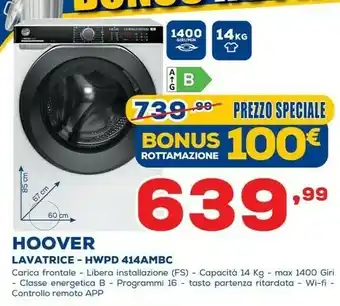 Euronics Hoover H-WASH 500 HWP 414AMBC/1-S Lavatrice Libera Installazione Caricamento Frontale 14 Kg 1400 Giri/min A Bianco offerta