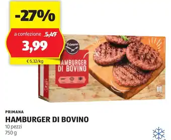 ALDI PRIMANA HAMBURGER DI BOVINO 10 pezzi 750 g offerta