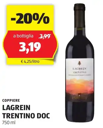 ALDI COPPIERE LAGREIN TRENTINO DOC 750 ml offerta