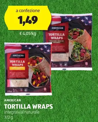 ALDI AMERICAN TORTILLA WRAPS integrali/al naturale 372 g offerta