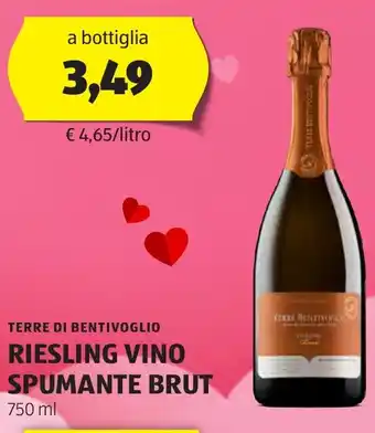 ALDI TERRE DI BENTIVOGLIO RIESLING VINO SPUMANTE BRUT 750 ml offerta