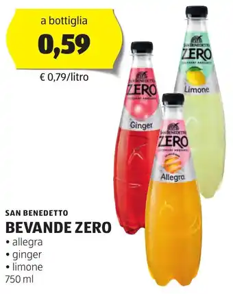 ALDI SAN BENEDETTO BEVANDE ZERO allegra ginger limone 750 ml offerta