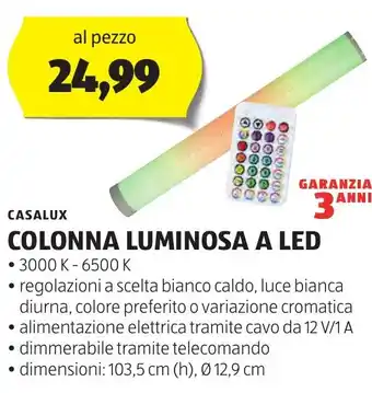 ALDI CASALUX COLONNA LUMINOSA A LED dimensioni: 103,5 cm (h), Ø 12,9 cm offerta