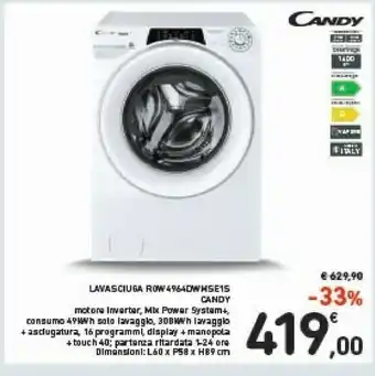 Candy ROW41066DWMCE-80 Lavasciuga Libera Installazione Bianco D