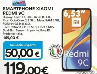Coop Xiaomi Redmi 9C 16,6 Cm (6.53") 3 GB 64 GB Doppia SIM 4G Micro-USB Arancione 5000 MAh offerta