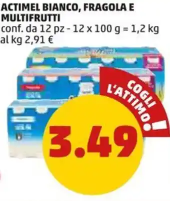PENNY ACTIMEL BIANCO, FRAGOLA E MULTIFRUTTI conf. da 12 pz - 12 x 100 g = 1,2 kg offerta