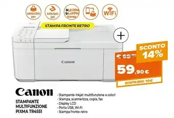 Expert Canon PIXMA TR4551 Ad Inchiostro A4 4800 X 1200 DPI Wi-Fi offerta