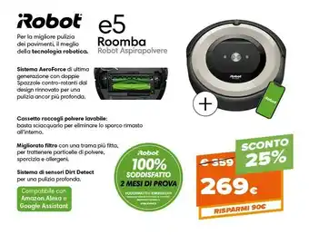 Expert iRobot Roomba E5 Aspirapolvere Robot Senza Sacchetto Nero, Grigio 0,6 L offerta