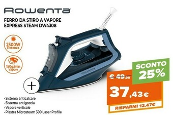 Rowenta DW4308 Express Steam, Ferro Da Stiro, Microsteam300 LASER Per Ottima Diffusione Del Vapore, Emissione Continua Di Vap
