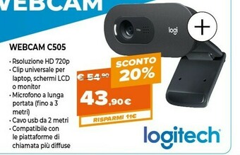 Expert Logitech C505 HD Webcam 1280 X 720 Pixel USB Nero offerta