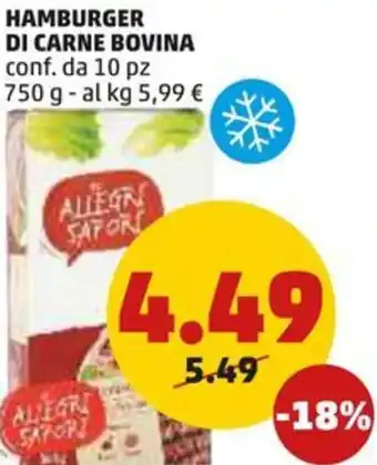 PENNY HAMBURGER DI CARNE BOVINA conf. da 10 pz 750 g offerta