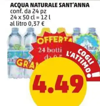 PENNY ACQUA NATURALE SANT'ANNA conf. da 24 pz 24 x 50 cl = 12 L offerta