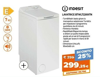 Expert Indesit BTW L72200 IT/N Lavatrice Caricamento Dall'alto 7 Kg 1200 Giri/min E Bianco offerta