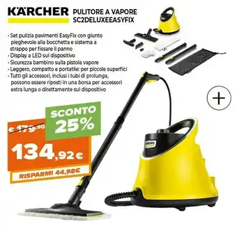 Expert Kärcher SC 2 Deluxe EasyFix Pulitore A Vapore Cilindrico 1 L Nero, Giallo 1500 W offerta