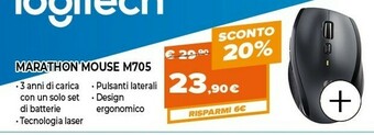 Logitech M705 Mouse RF Wireless Laser 1000 DPI Mano Destra
