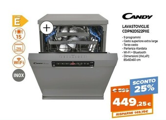 Expert Candy CDPN2D522PX Lavastoviglie Libera Installazione 15 Coperti A++ offerta