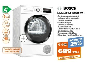 Expert Bosch Serie 6 WTW85T09IT Asciugatrice Libera Installazione Caricamento Frontale Bianco 9 Kg A++ offerta