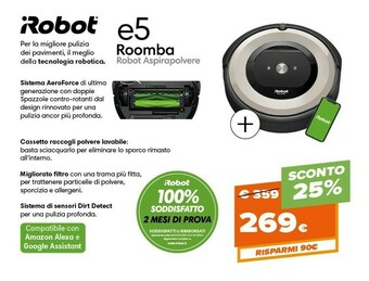 Expert iRobot Roomba E5 Aspirapolvere Robot Senza Sacchetto Nero, Grigio 0,6 L offerta