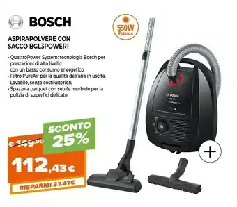 Expert Bosch BGL3POWER A Cilindro 2200W Nero Aspirapolvere offerta