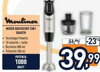 Unieuro Moulinex DD6578 Quickchef 2in1 Frullatore A Immersione, Tecnologia Powelix offerta