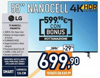 Unieuro LG 55NANO756PA TV 139,7 Cm (55") 4K Ultra HD Smart TV Wi-Fi Nero offerta