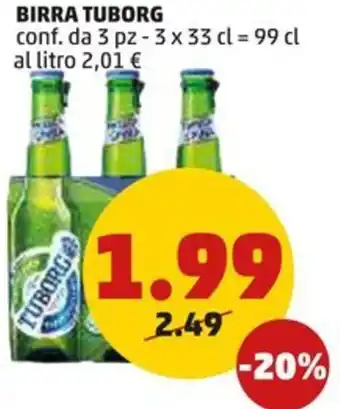 PENNY BIRRA TUBORG conf. da 3 pz - 3 x 33 cl = 99 cl offerta