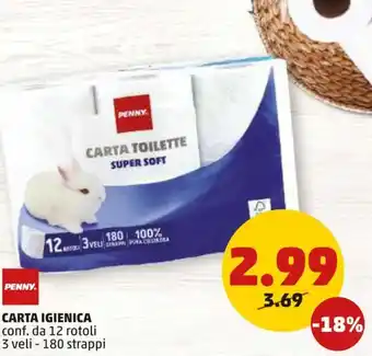 PENNY CARTA IGIENICA conf. da 12 rotoli 3 veli - 180 strappi offerta