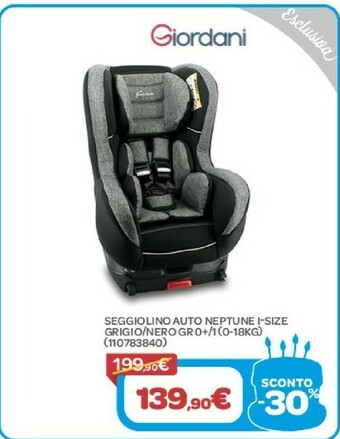 Bimbo Store Giordani Seggiolino Auto Neptune I-Size Grigio/ Nero Gro+/1 (0-18kg) offerta