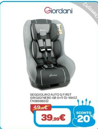 Giordani Seggiolino Auto G First Grigio/ Nero Gr O+/1 (0-18KG)