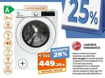Expert Hoover H-WASH 500 HWD 49AMC/1-S Lavatrice Caricamento Frontale 9 Kg 1400 Giri/min A Bianco offerta
