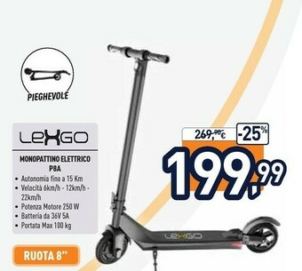 Unieuro Lexgo P-8A 22 Km/h Grigio offerta