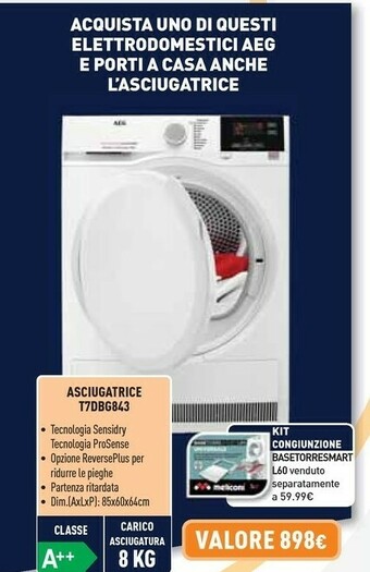Unieuro Aeg T7 DBG 843 Libera Installazione Caricamento Frontale Bianco 8 Kg A++ offerta