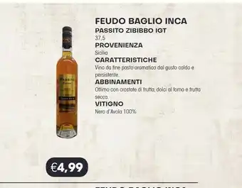 Docks Cash&Carry Feudo Baglio Inca Passito Zibibbo Igt offerta
