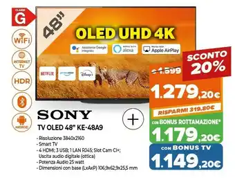 Expert Sony KE-48A9 - TV OLED 48 Pollici, Android Tv 4K HDR Ultra HD Con Processore X1 Ultimate E Acoustic Surface Audio (modello 20 offerta