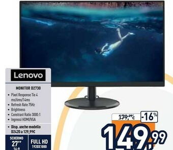 Unieuro Lenovo Monitor D2730 offerta