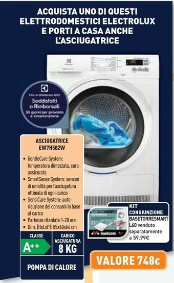 Unieuro Electrolux Asciugatrice EW7H582W offerta