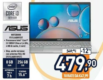 Unieuro Asus VivoBook 15 F515JA-BR925T Computer Portatile 39,6 Cm (15.6") HD Intel® Core™ I3 Di Decima Generazione 8 GB DDR4-SDRAM 25 offerta