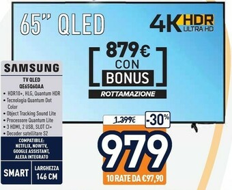 Unieuro Samsung Series 6 QE65Q60AAU 165,1 Cm (65") 4K Ultra HD Smart TV Wi-Fi Nero offerta