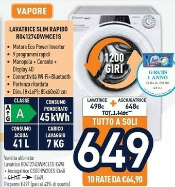 Unieuro Candy Lavatrice RO41274DWMCE1S offerta