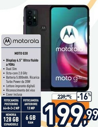 Unieuro Motorola Moto G 30 16,5 Cm (6.5") Doppia SIM Android 11 4G USB Tipo-C 6 GB 128 GB 5000 MAh Blu offerta
