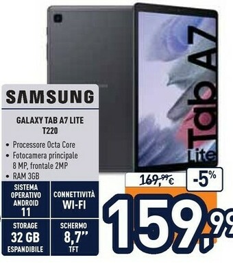 Unieuro Samsung Galaxy Tab A7 LITE T220 offerta