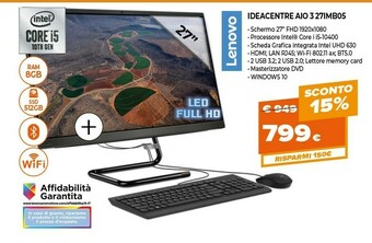 Expert Lenovo IdeaCentre AIO 3 27IMB05 68,6 Cm (27") 1920 X 1080 Pixel Intel® Core™ I5 Di Decima Generazione 8 GB DDR4-SDRAM 512 GB offerta