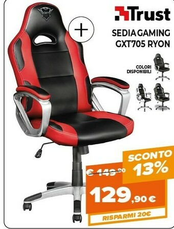 Expert Trust GXT 705 Ryon Sedia Da Gaming Per PC Nero, Rosso offerta