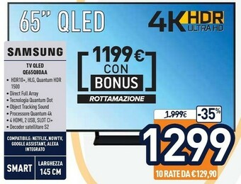 Unieuro Samsung Series 8 TV QLED 4K 65” QE65Q80A Smart TV Wi-Fi Carbon Silver 2021 offerta