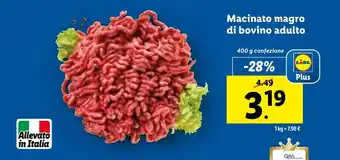 Lidl Macinato magro di bovino adulto 400 g confezione offerta