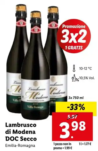 Lidl Lambrusco di Modena DOC Secco Emilia-Romagna 3 x 750 ml offerta