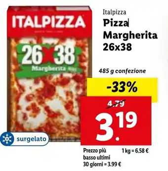 Lidl ITALPIZZA Pizza Margherita 26x38 485 g confezione offerta