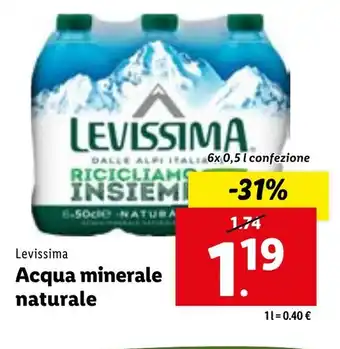 Lidl Levissima Acqua minerale naturale 6x0,5 l confezione offerta