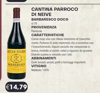 Docks Cash&Carry Cantina parroco Barbaresco Docg Cl 75 offerta